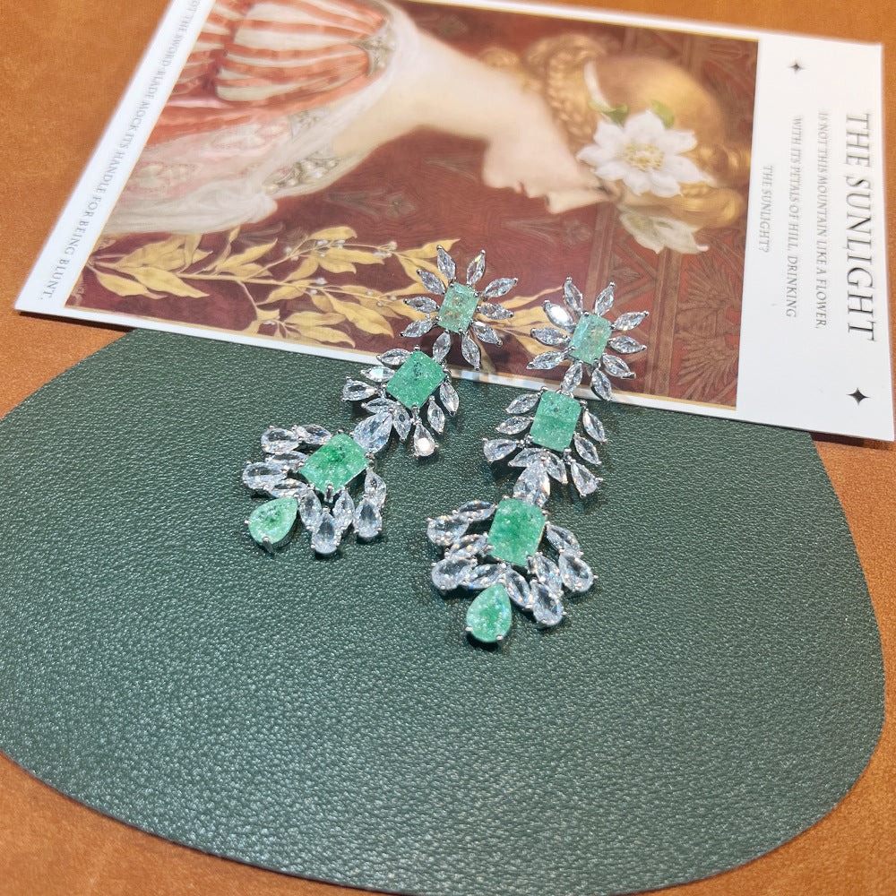 Cushion-Cut Sage Green & Marquise Cluster Wedding Parure