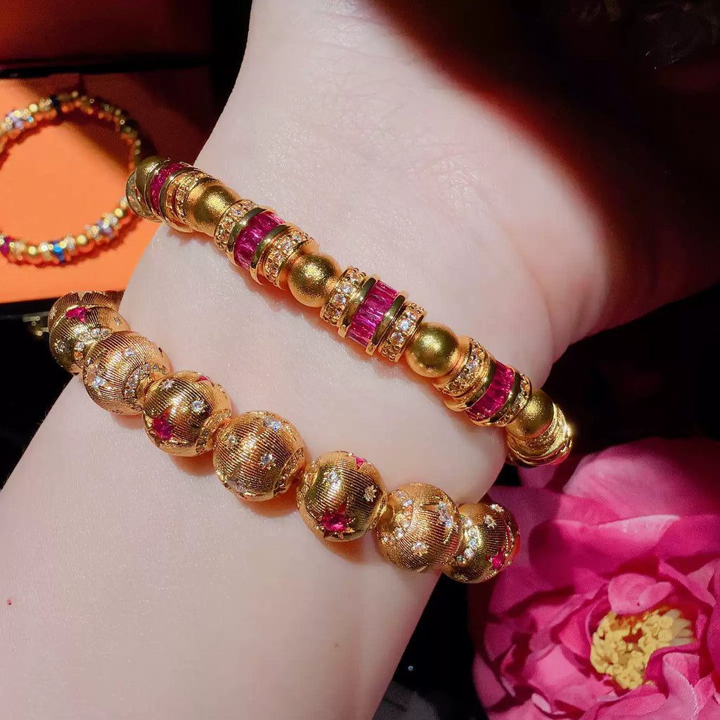 Vintage Florentine Brushed Gold Star-Set Hand-Engraved Bracelet