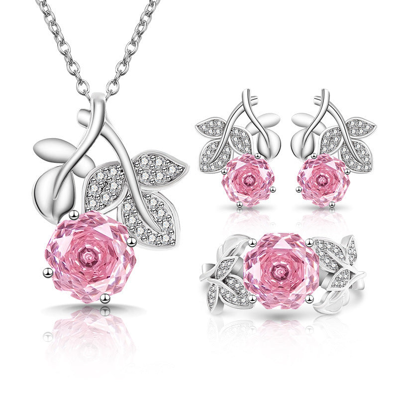Eternal Blossom Rose 18K Gold Plated Floral Necklace Earrings Ring