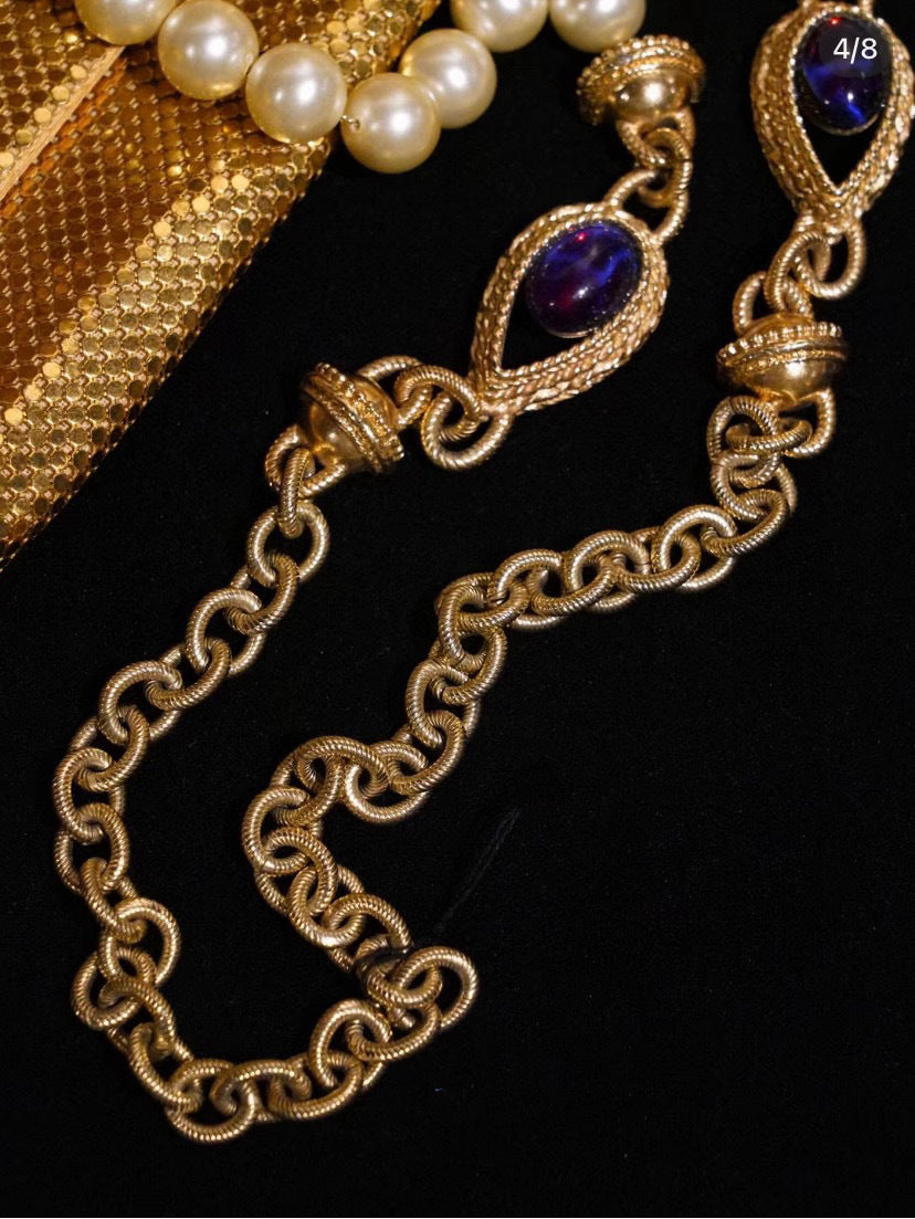 Vintage 22K Gold-Plated Pearl Long Necklace Earrings Ring