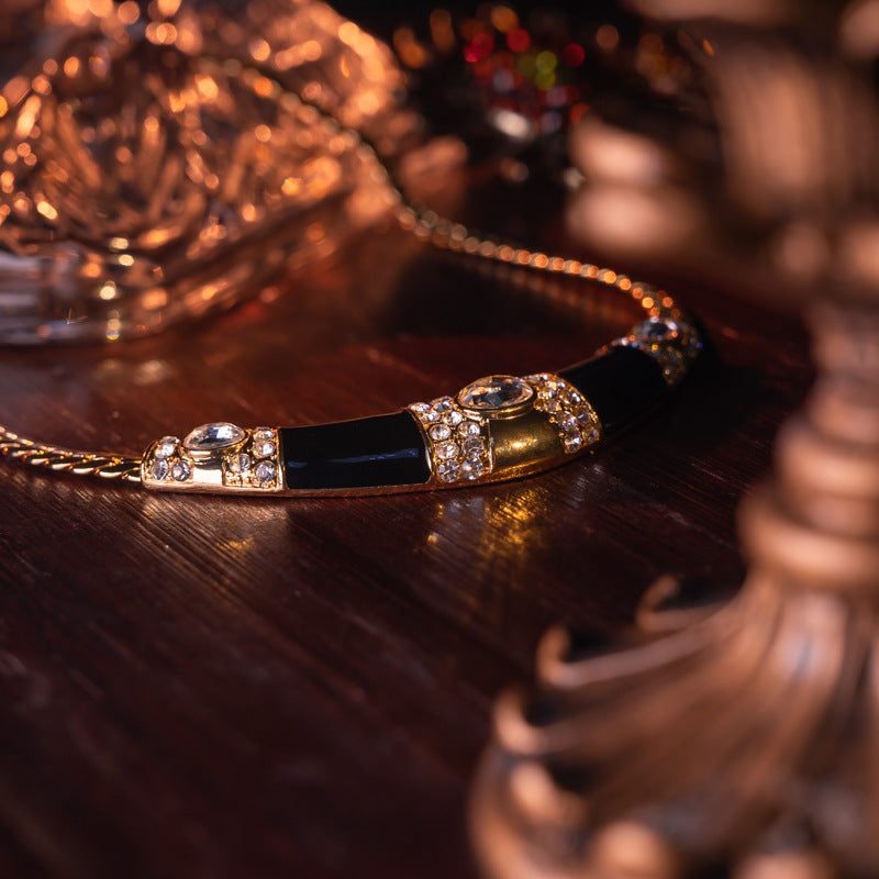 Midnight Noir 18K Gold Plated Art Deco Black Enamel Jewelry Suite