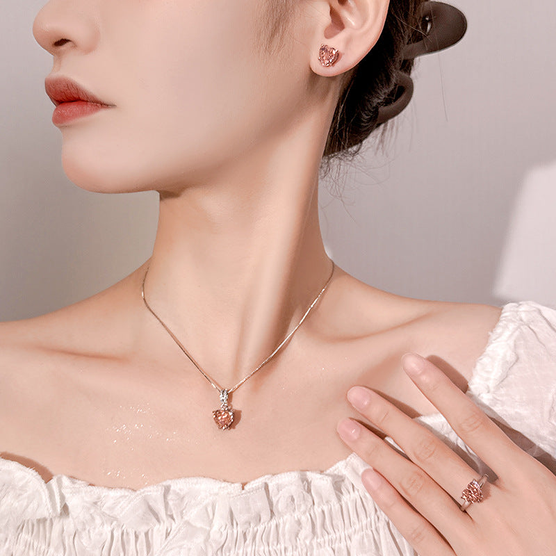 Pink Sweetheart Jewelry Set|Sparkling 5A CZ Necklace Set