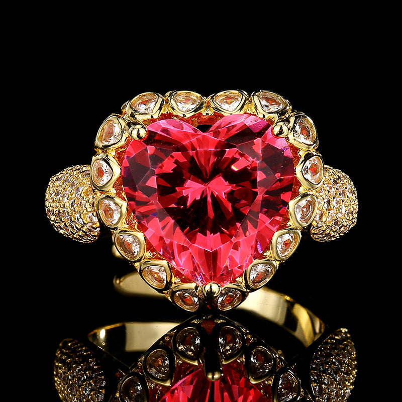 Ruby Red Heart Halo Jewelry Set