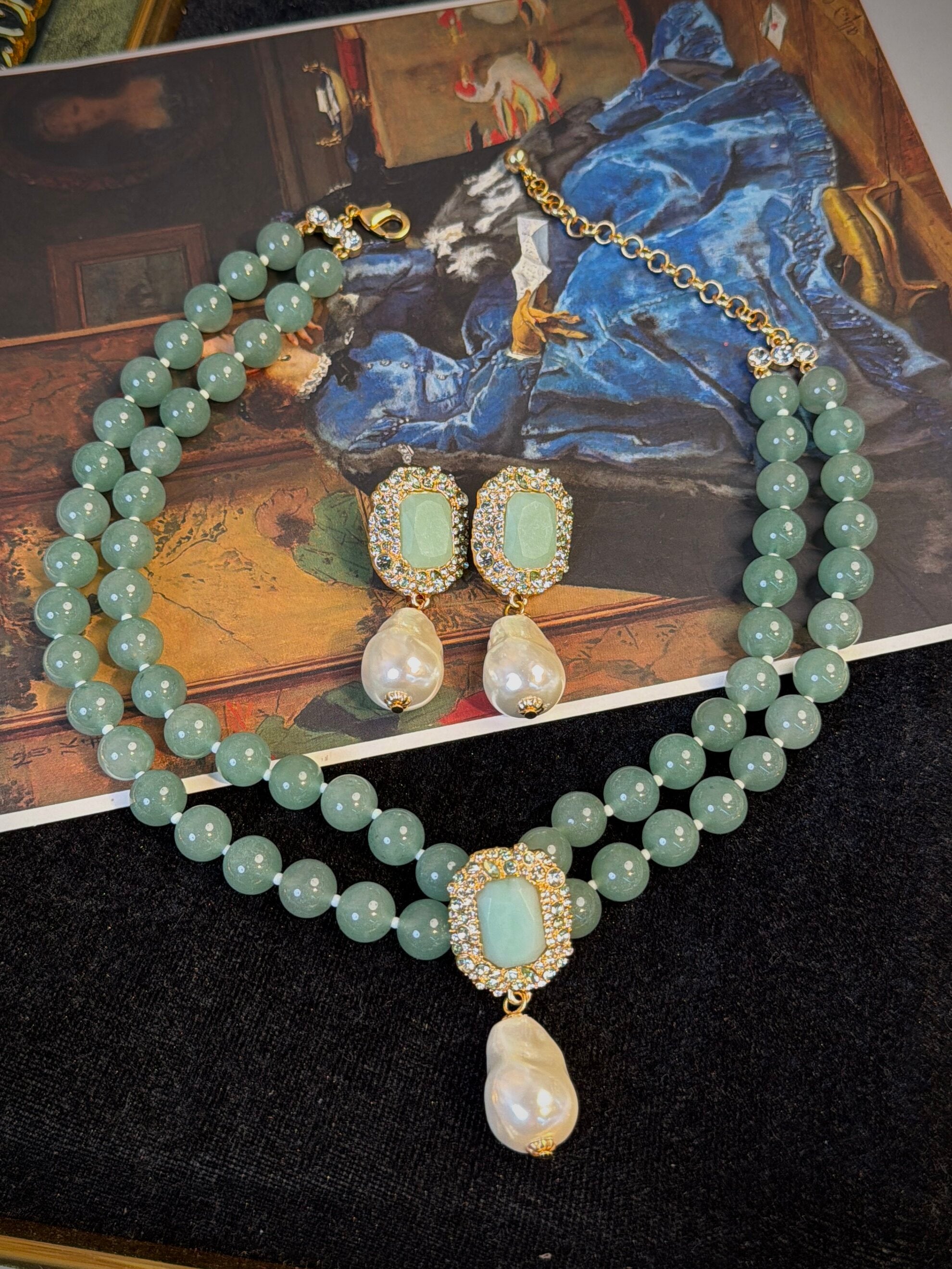 Mediterranean Sea Teal Natural Stone Necklace
