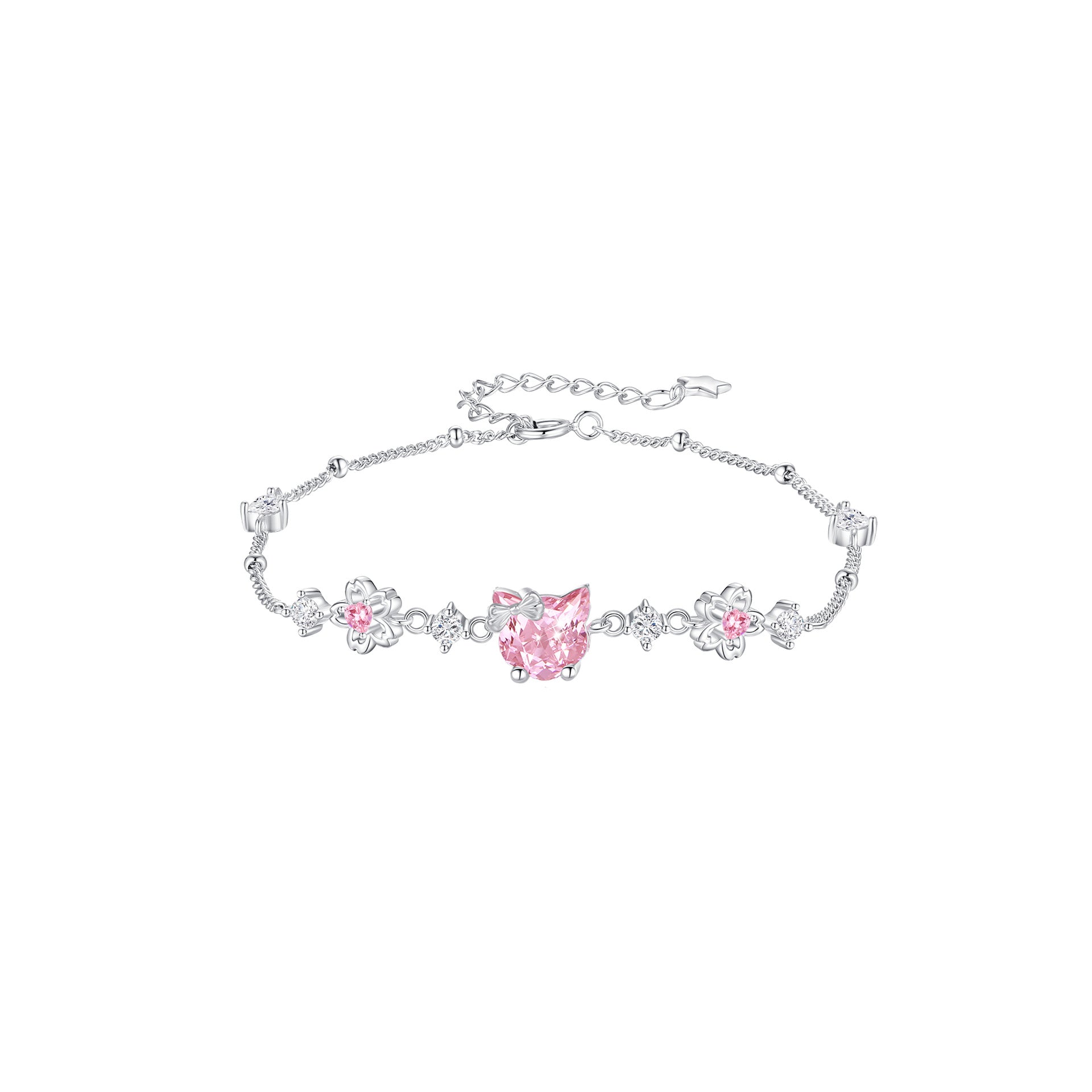 925 Sterling Silver Cherry Blossom Kitten Designer Jewelry Set