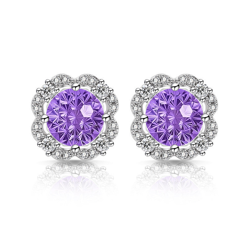 Scalloped Floral Round Cut 5A CZ Stud Earrings