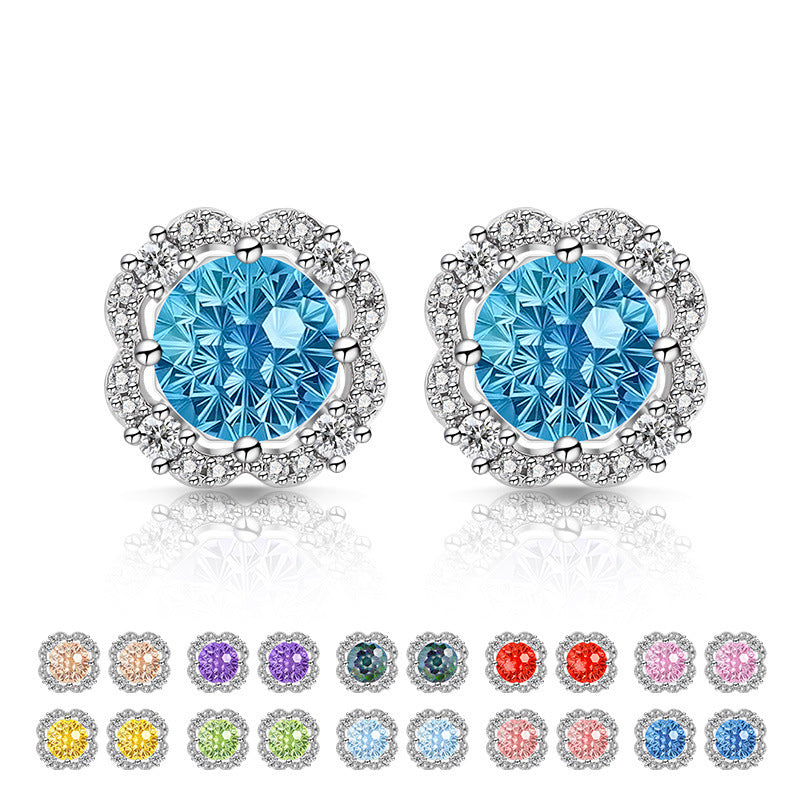 Scalloped Floral Round Cut 5A CZ Stud Earrings