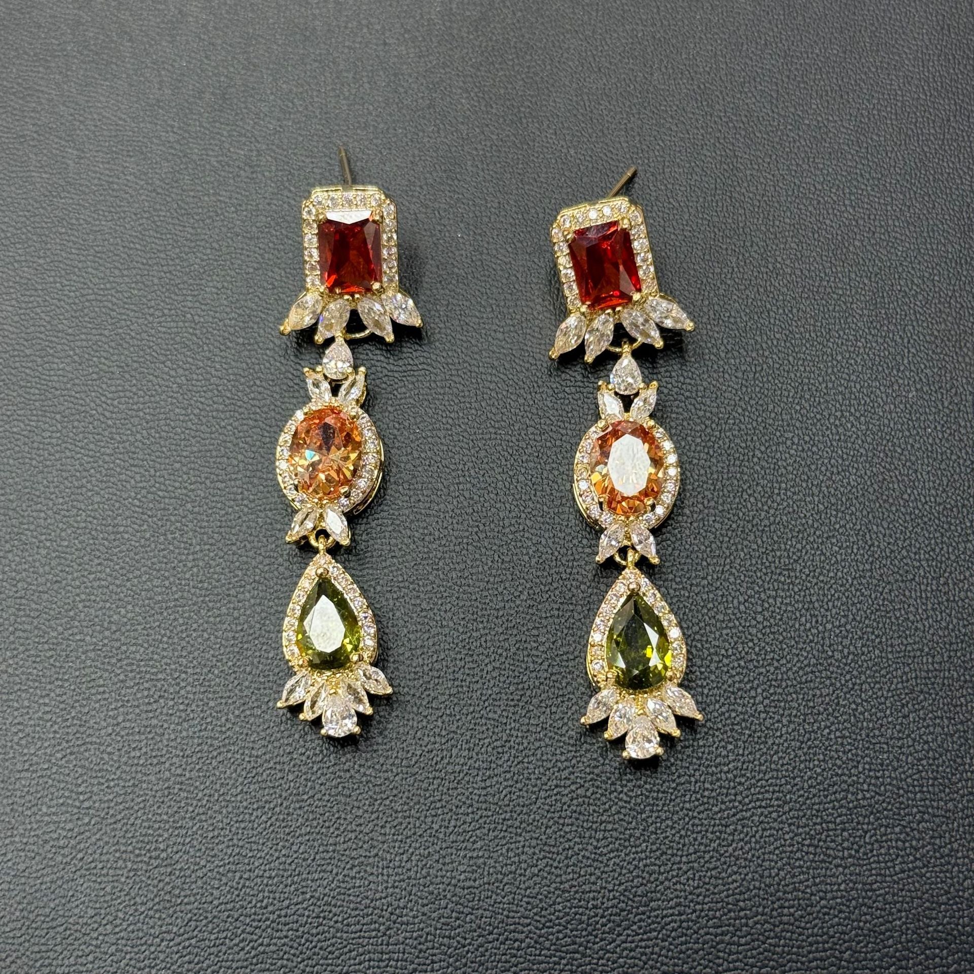 Pastel Gemstone-Tone Teardrop Garland Bridal Jewelry Set