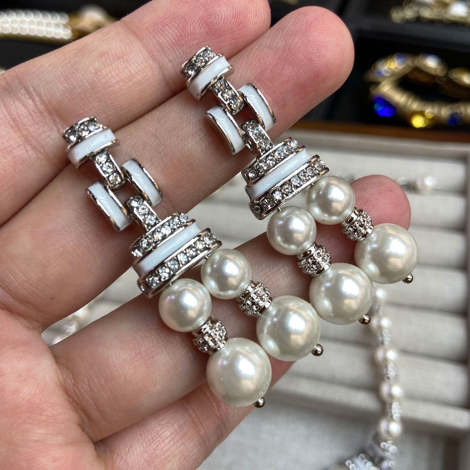Downton 1920s Art Deco Pearl Statement Necklace Earrings