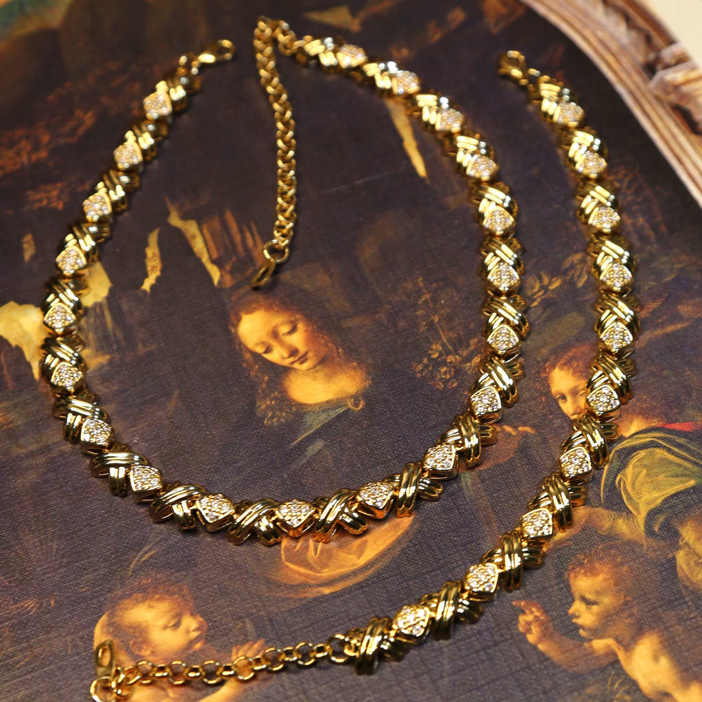 1980s Runway X-Link 18K Gold-Plated Necklace & Bracelet