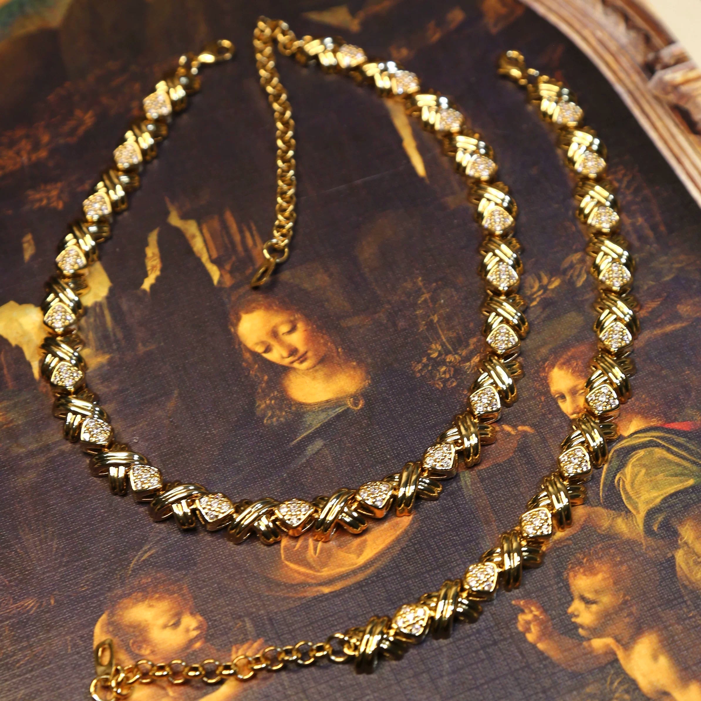1980s Runway X-Link 18K Gold-Plated Necklace & Bracelet