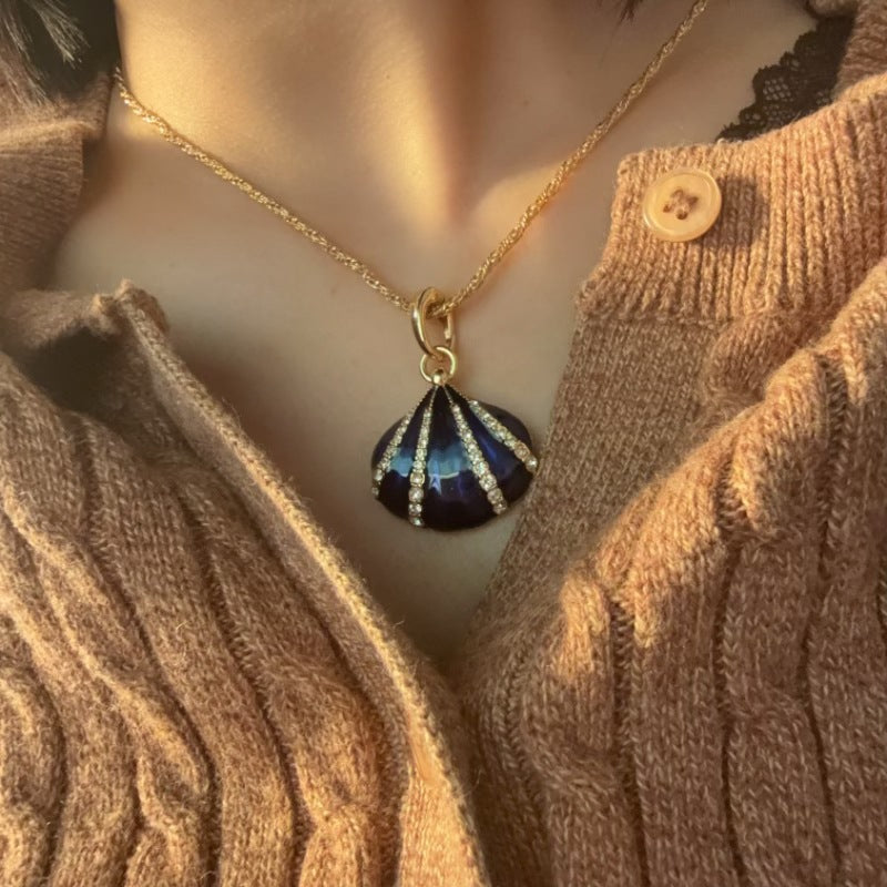 Vintage Nautical Enamel Seashell Pendant Jewelry Set