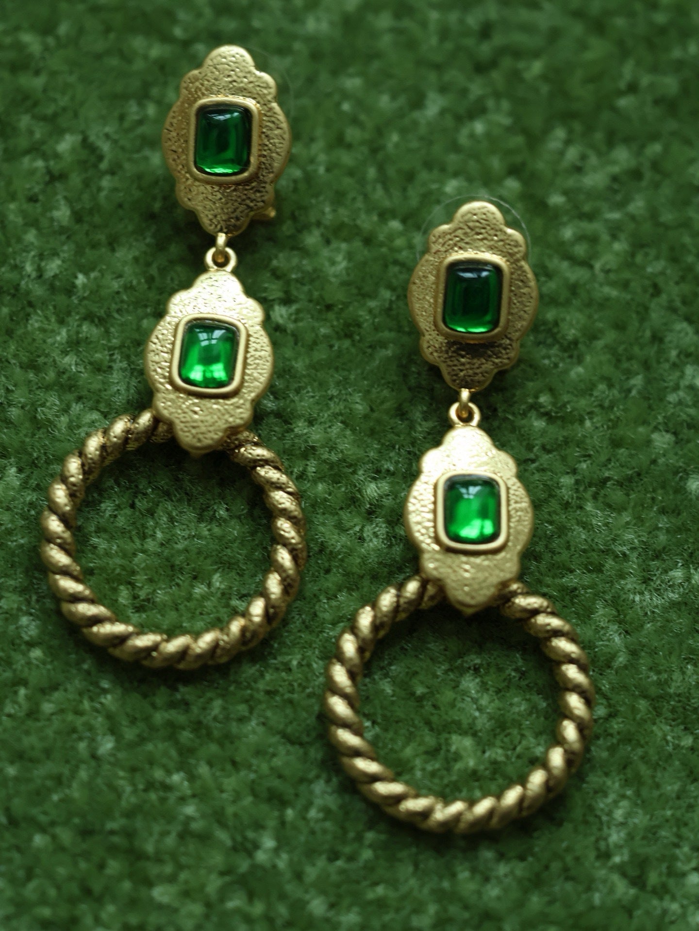 Vintage Engraved Bold Rope Twist Brass Bangle Earrings Ring