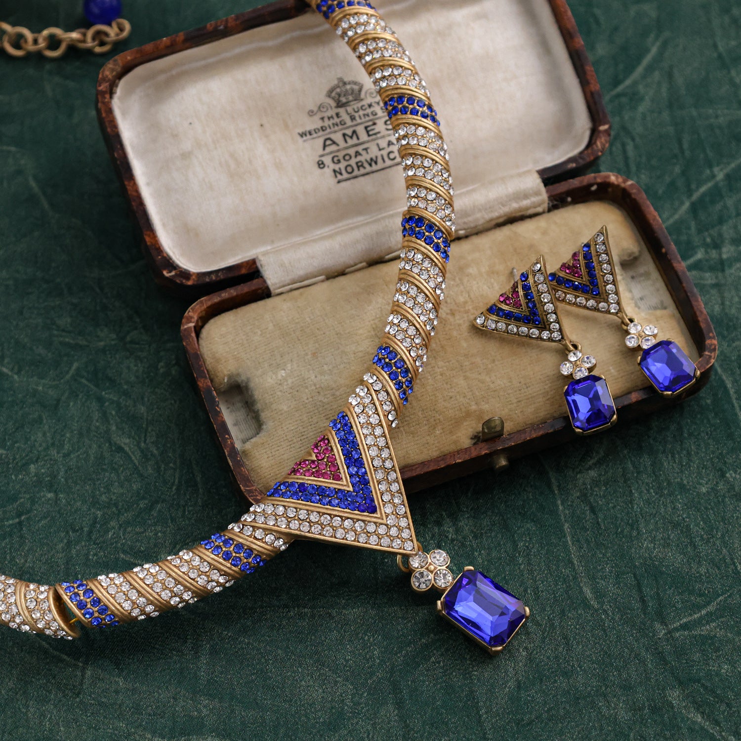 Egyptian Revival Sapphire Blue Chevron Evening Parure