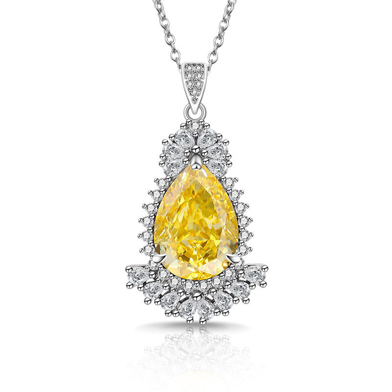 Royal Floral Halo Pendant Pear-Cut Statement Necklace