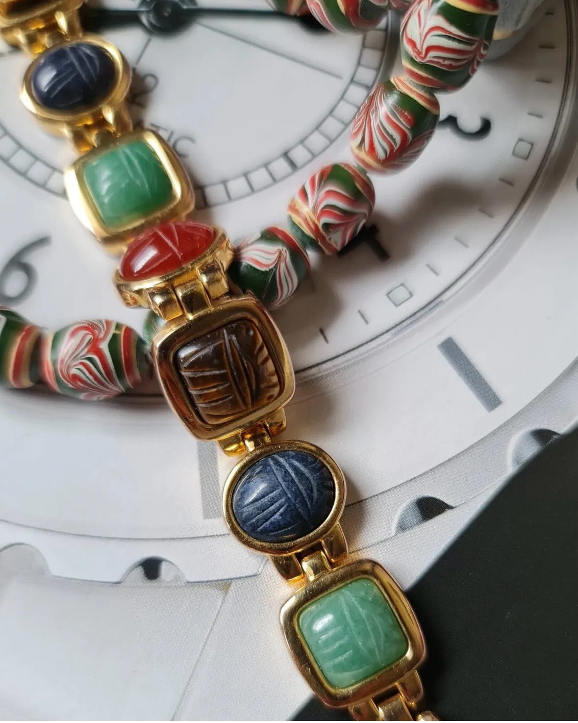 Antique Egyptian Multi-Color Natural Stone Vintage Bracelet
