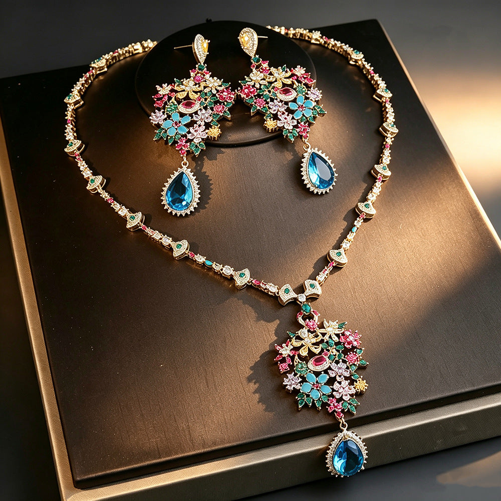 Vintage Estate Tutti Frutti Cobalt Blue Teardrop Evening Parure