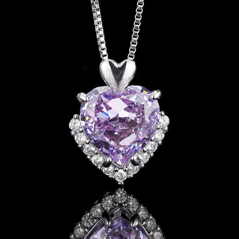 Lilac Purple Heart Jewelry Set| Heart-Cut 5A CZ Halo Design