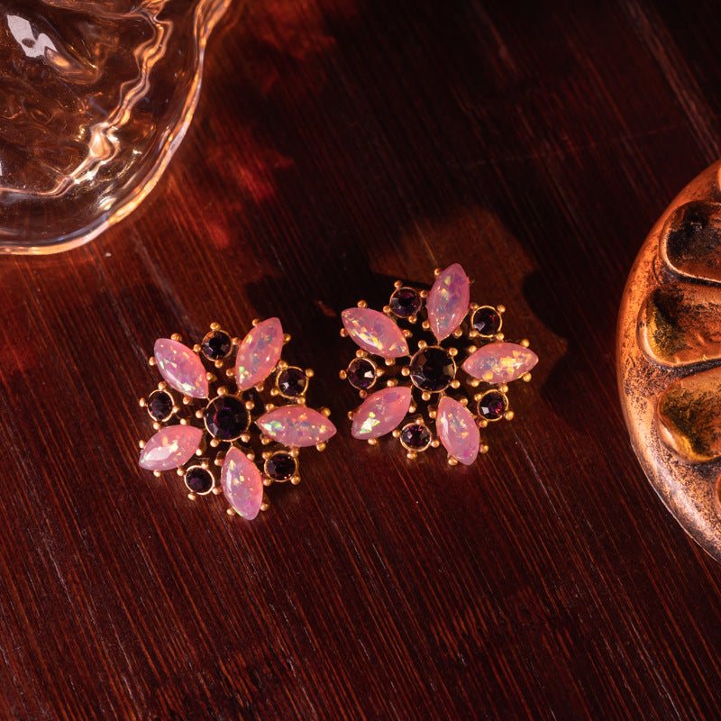 Vintage Handcrafted Pink Opaline Glass Necklace & Earrings Set