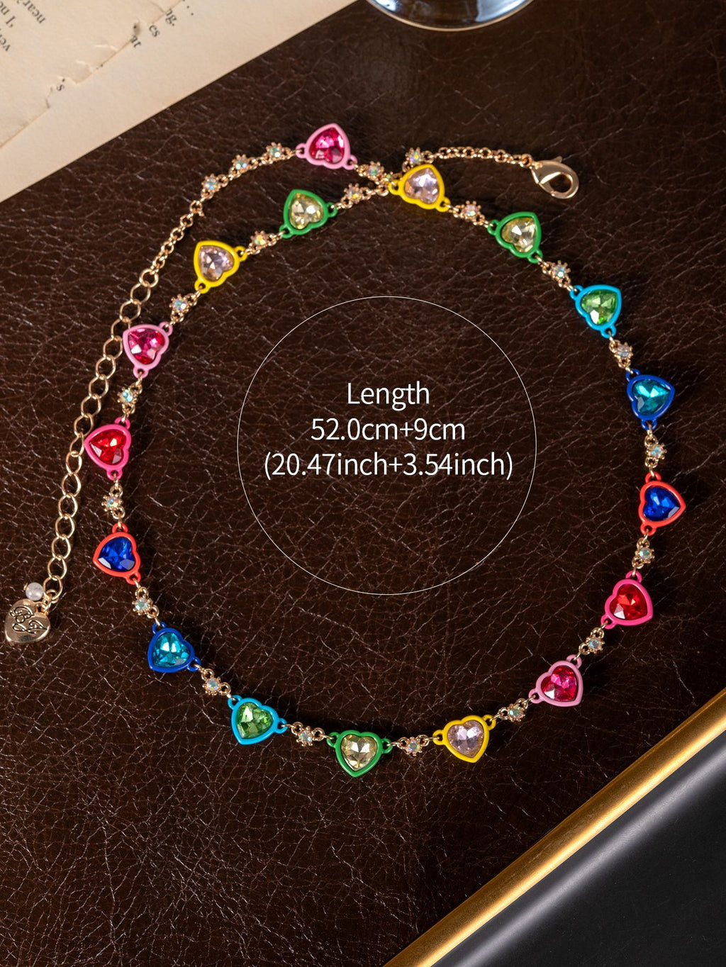 Rainbow Heart Rhinestone Y2K Necklace