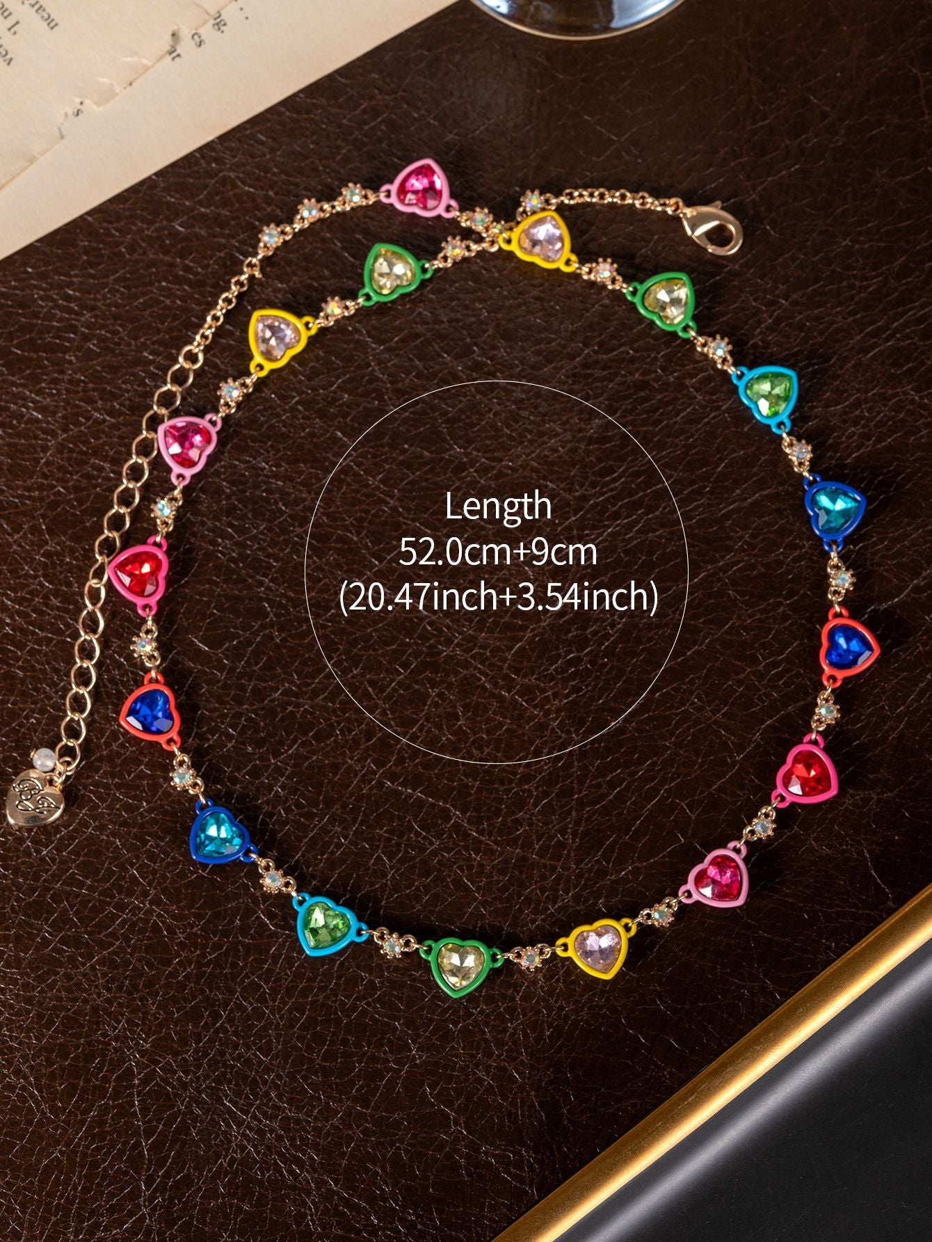 Rainbow Heart Rhinestone Y2K Necklace