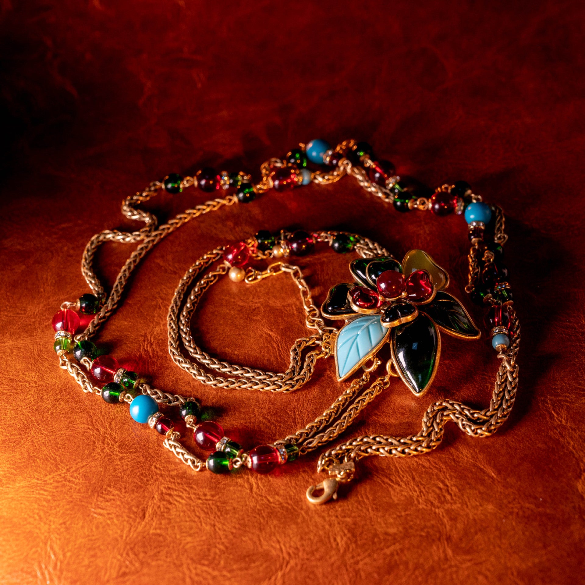 Vibrant Jardin Vintage Enamel Floral Statement Jewelry Suite