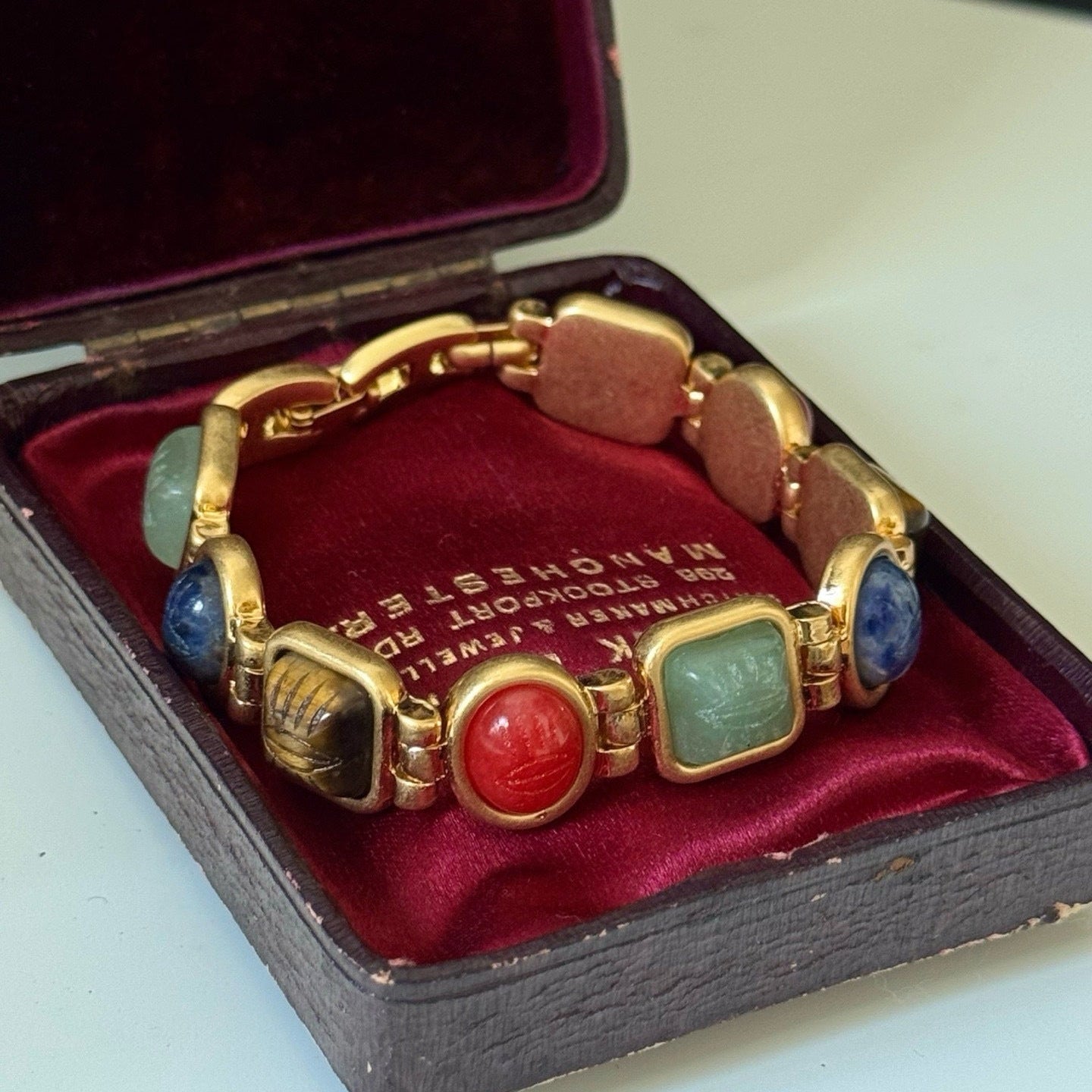 Antique Egyptian Multi-Color Natural Stone Vintage Bracelet