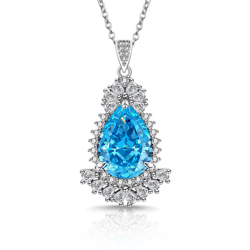 Royal Floral Halo Pendant Pear-Cut Statement Necklace