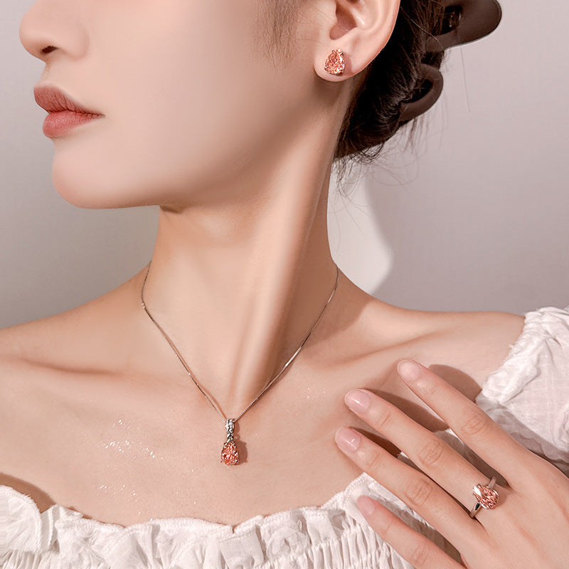 Padparadscha Pink Teardrop Jewelry Set | Sunset-Inspired Pear-Cut Design