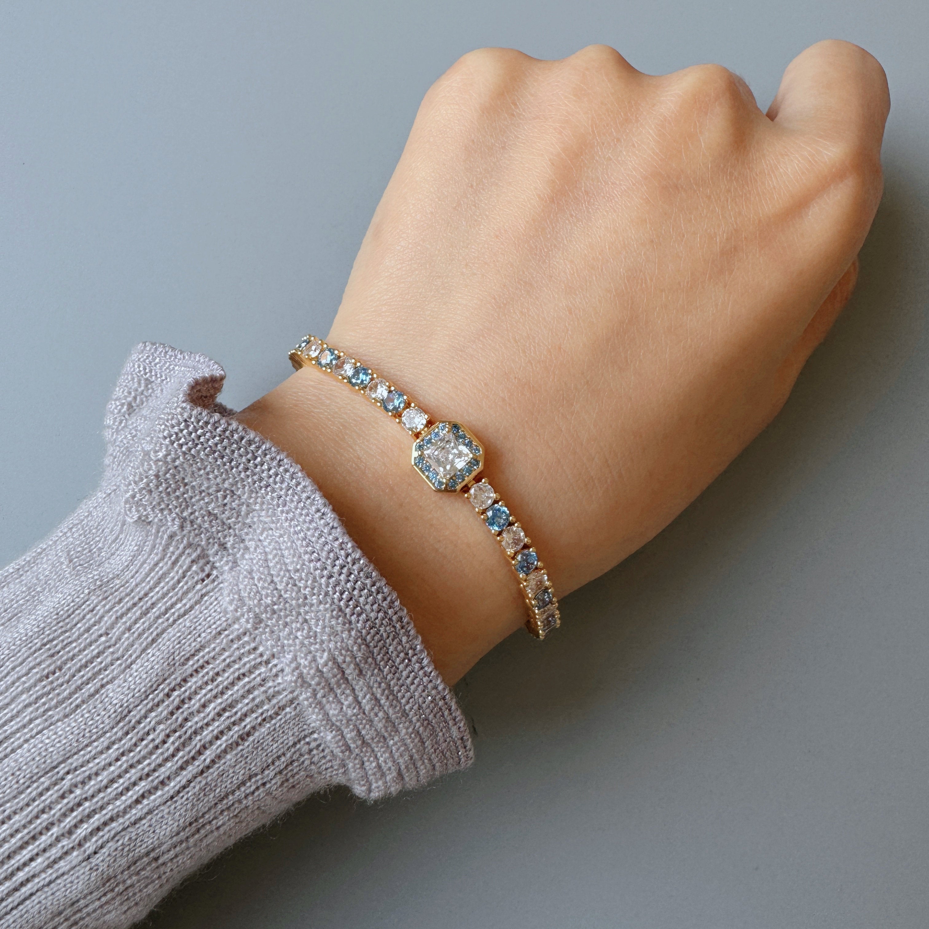 Azure Riviera Tennis Necklace Bracelet|18K Gold Pated