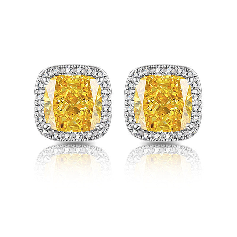 Cushion Halo Stud Earrings 18K Gold Plated Squares