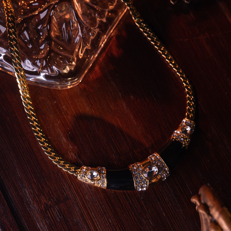 Midnight Noir 18K Gold Plated Art Deco Black Enamel Jewelry Suite
