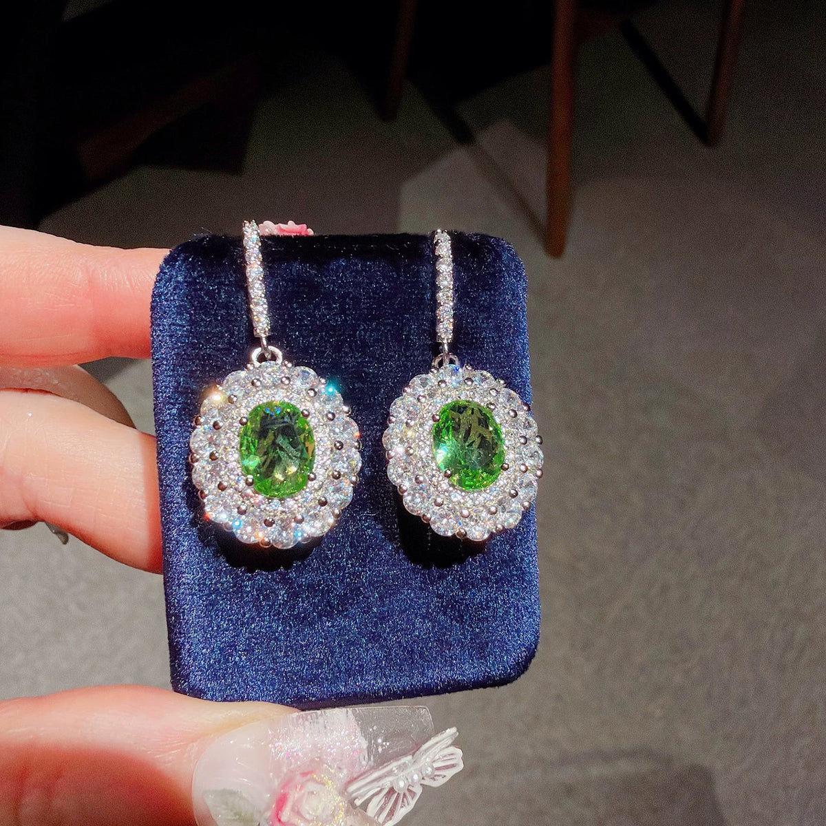 Peridot-Tone Scalloped Double Halo Jewelry Set