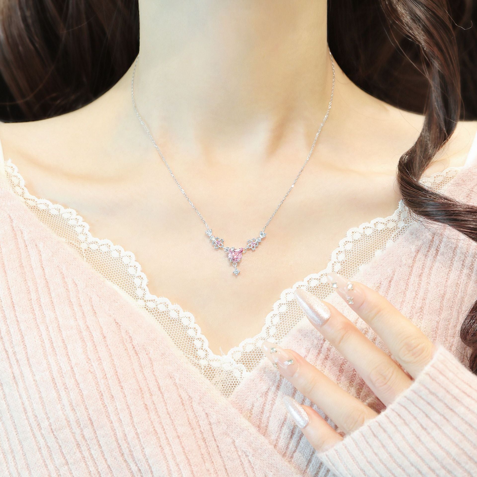 925 Sterling Silver Cherry Blossom Kitten Designer Jewelry Set