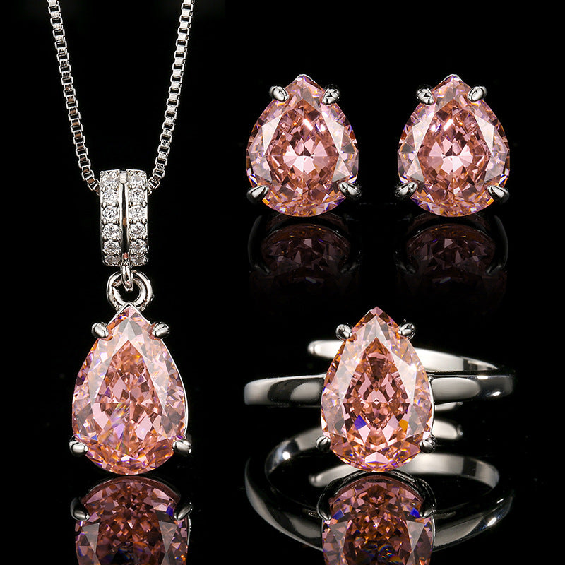 Padparadscha Pink Teardrop Jewelry Set | Sunset-Inspired Pear-Cut Design