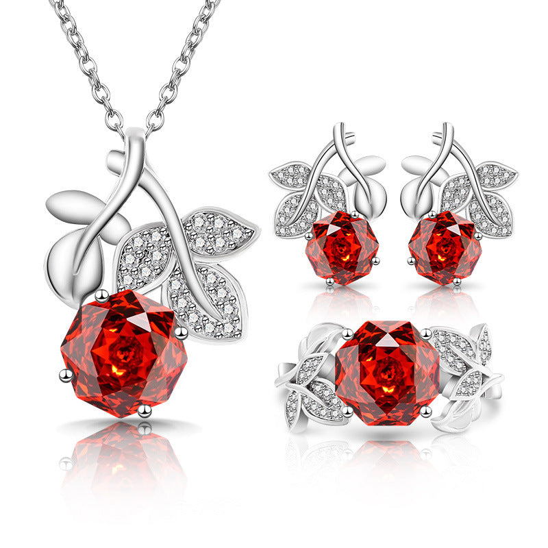 Eternal Blossom Rose 18K Gold Plated Floral Necklace Earrings Ring