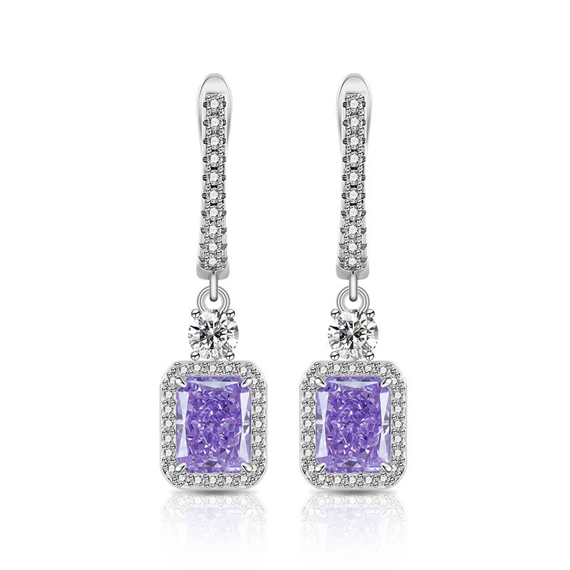 Radiant-Cut Square Halo Drop Earrings
