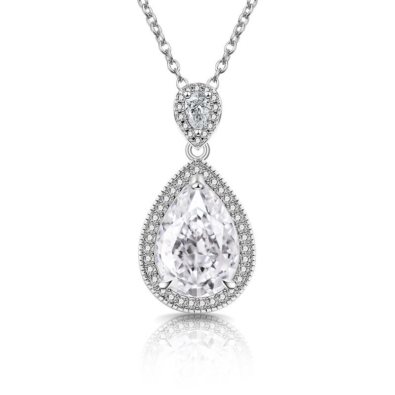 Double Halo Teardrop Pendant Necklace 18K Gold Plated