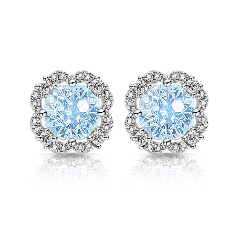 Scalloped Floral Round Cut 5A CZ Stud Earrings