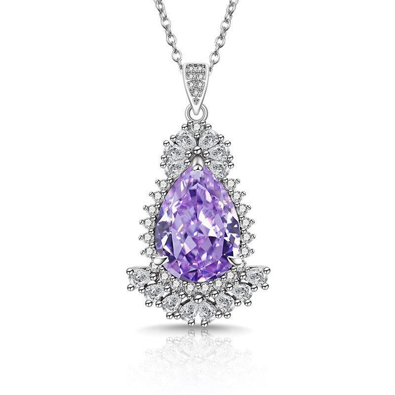 Royal Floral Halo Pendant Pear-Cut Statement Necklace