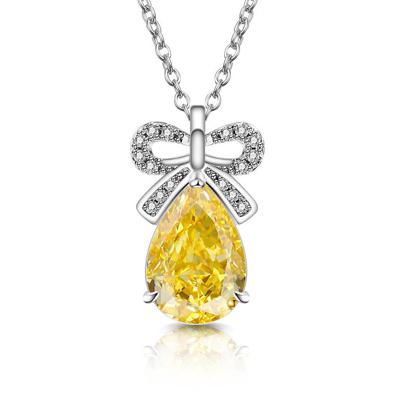 Ribbon Bow Teardrop Pendant Necklace 18K Gold Plated