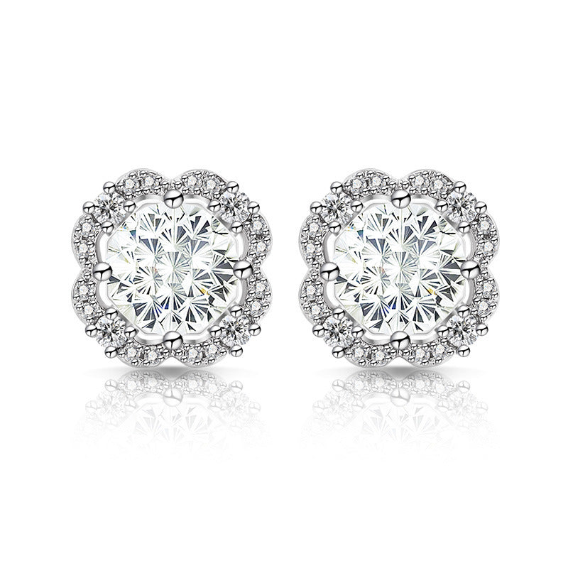 Scalloped Floral Round Cut 5A CZ Stud Earrings