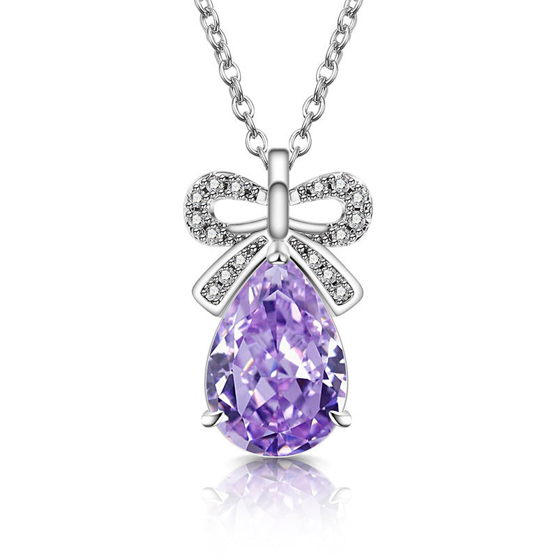 Ribbon Bow Teardrop Pendant Necklace 18K Gold Plated