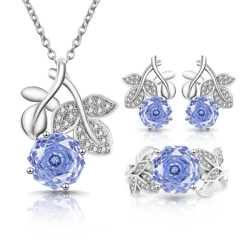 Eternal Blossom Rose 18K Gold Plated Floral Necklace Earrings Ring