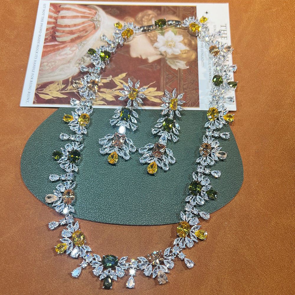 Cushion-Cut Sage Green & Marquise Cluster Wedding Parure