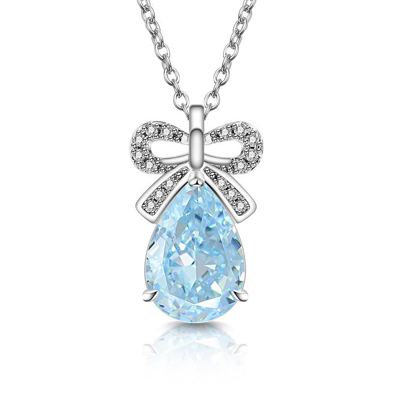 Ribbon Bow Teardrop Pendant Necklace 18K Gold Plated