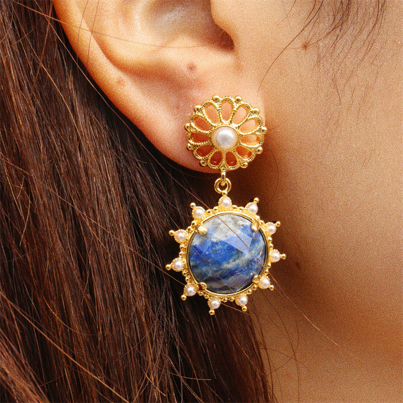 Natural Lapis Lazuli Sunburst Pearl Jewelry Set