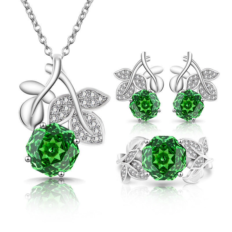 Eternal Blossom Rose 18K Gold Plated Floral Necklace Earrings Ring
