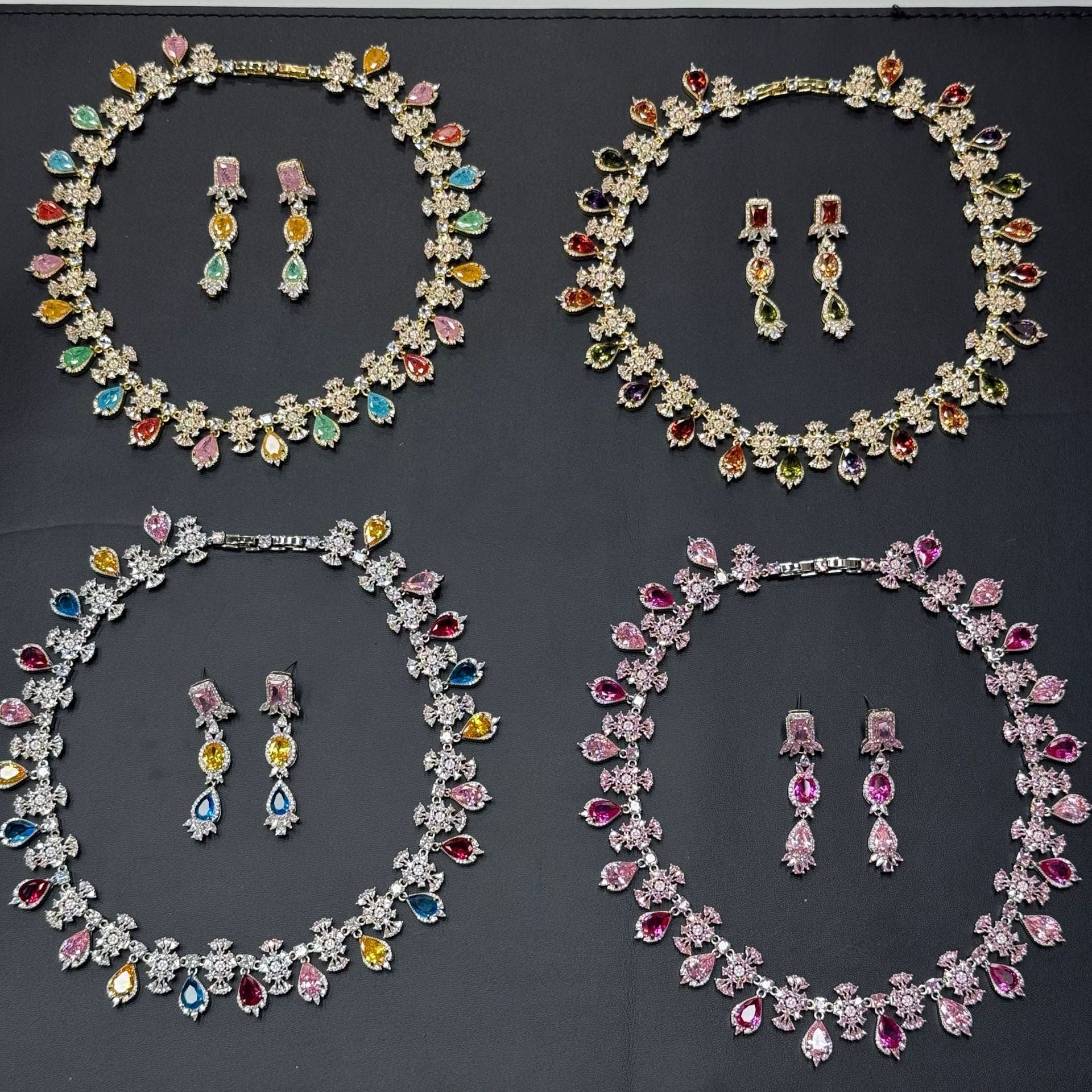 Pastel Gemstone-Tone Teardrop Garland Bridal Jewelry Set