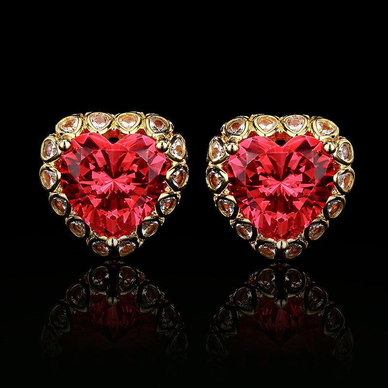 Ruby Red Heart Halo Jewelry Set
